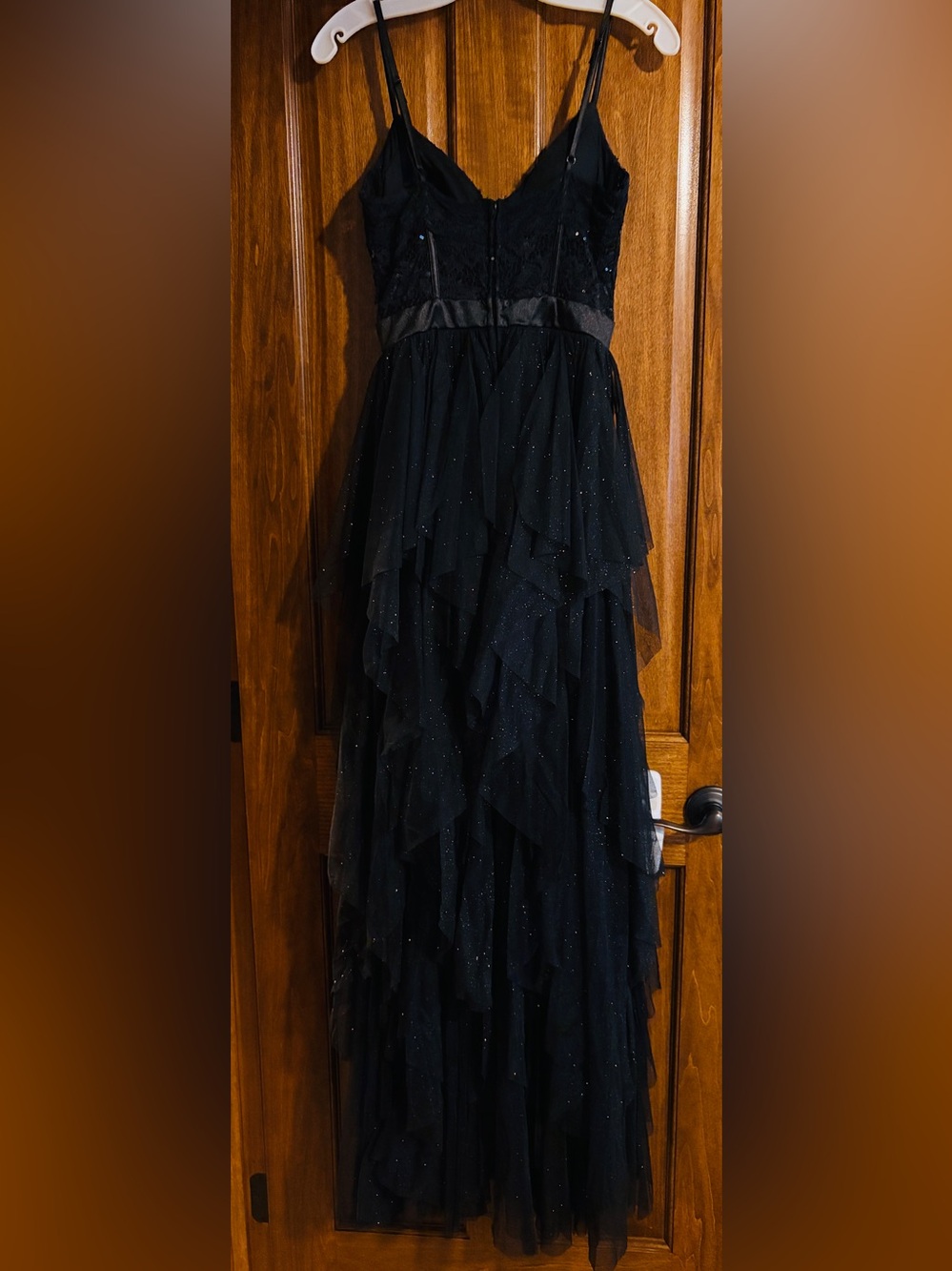 Windsor Black Asymmetrical Layered Ruffle Tulle Dress - Picture 2 of 5
